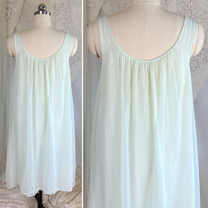 Vintage 1960's Peignoir Set - Pale Green Nylon Chiffon with Ruffled Tulle - by Al Sterling - Daggers & Dames
