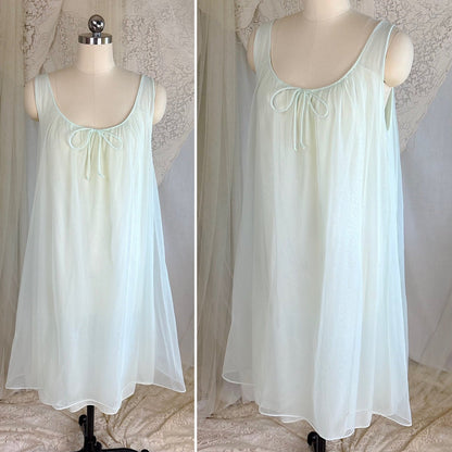 Vintage 1960's Peignoir Set - Pale Green Nylon Chiffon with Ruffled Tulle - by Al Sterling - Daggers & Dames