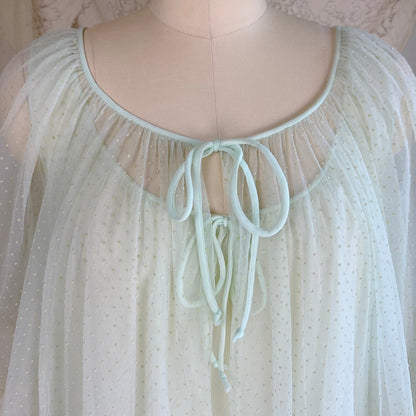 Vintage 1960's Peignoir Set - Pale Green Nylon Chiffon with Ruffled Tulle - by Al Sterling - Daggers & Dames