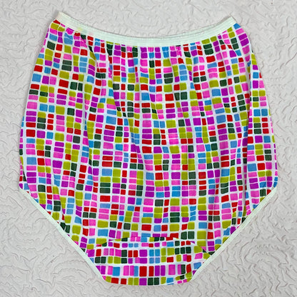 Vintage 1960's Pillow Tab Panties | High Rise White Nylon with Bold Geo Pattern & Mushroom Gusset| Size S, M | By Vassarette - Never Worn - Daggers & Dames