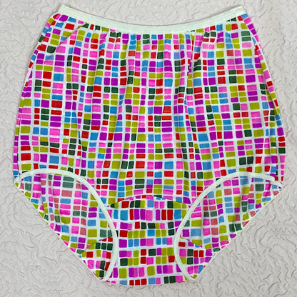 Vintage 1960's Pillow Tab Panties | High Rise White Nylon with Bold Geo Pattern & Mushroom Gusset| Size S, M | By Vassarette - Never Worn - Daggers & Dames