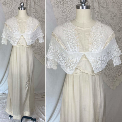 Antique 1900's - 1910's Dress | Buttercream Silk with White Chantilly Lace & Animal Bone | Size XS - Daggers & Dames