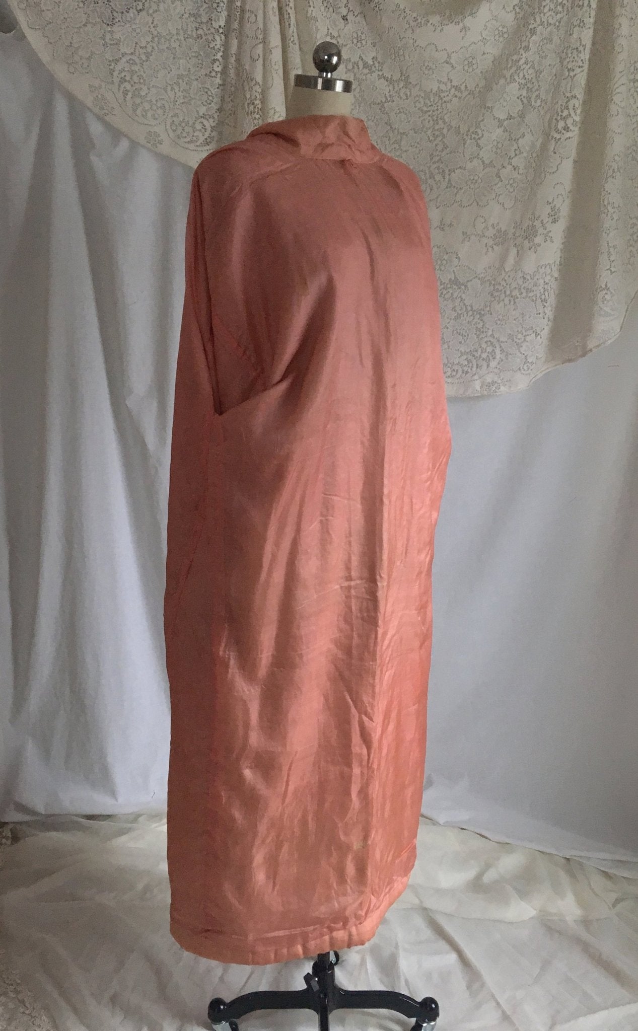 Antique 1900’s Japanese Kimono Robe | Coral Pink Silk with Pastel Floral Embroidery & Tassel Sash | Size Free - Daggers & Dames