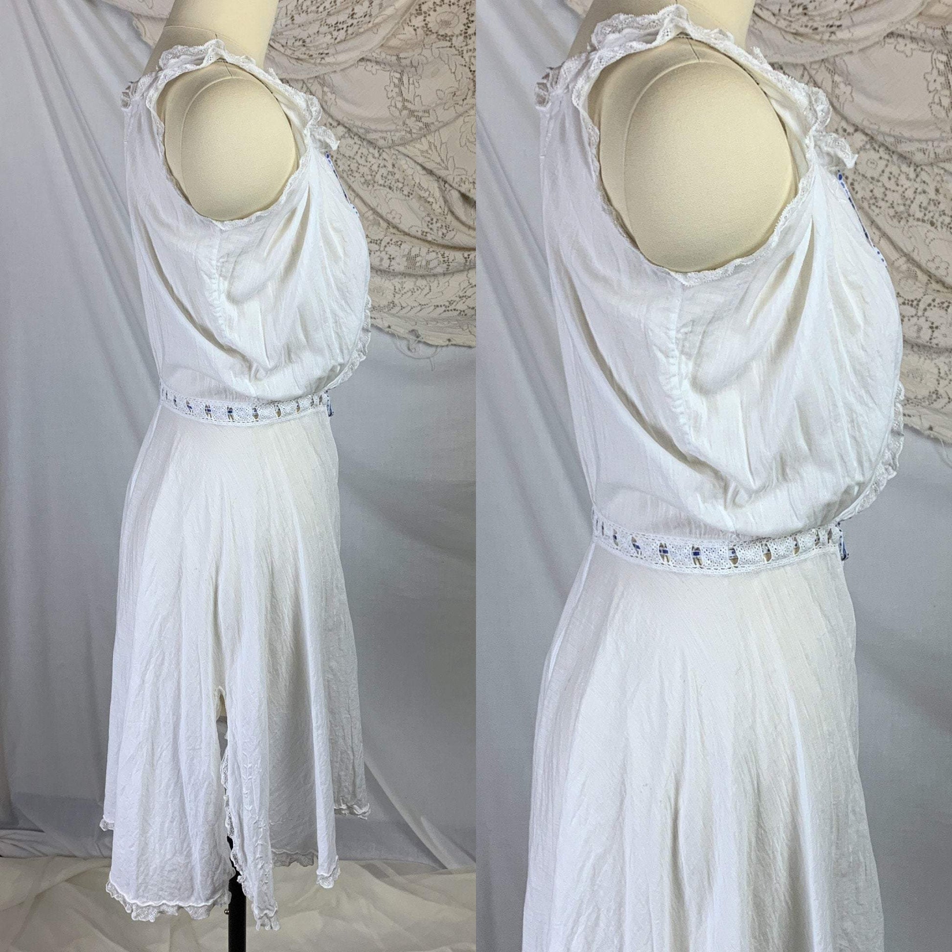 Antique 1910's Edwardian Camiknickers | Sheer White Cotton Lawn with Floral Embroidery & Lace | Size XXS, XS - Daggers & Dames