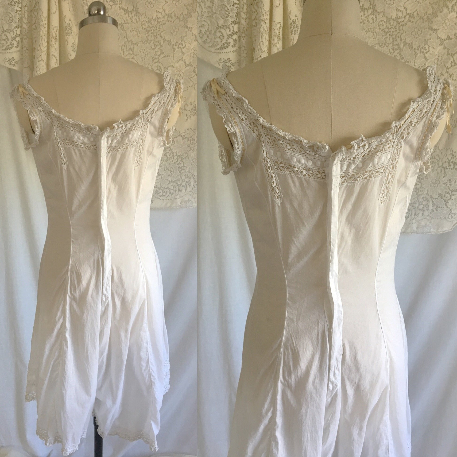 Antique 1910's Edwardian Camiknickers | White Cotton Linen Teddy with Embroidery & Eyelet Lace | Size S, MED - Daggers & Dames