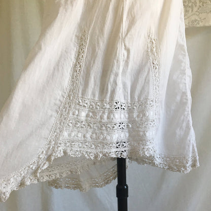 Antique 1910's Edwardian Camiknickers | White Cotton Linen Teddy with Embroidery & Eyelet Lace | Size S, MED - Daggers & Dames