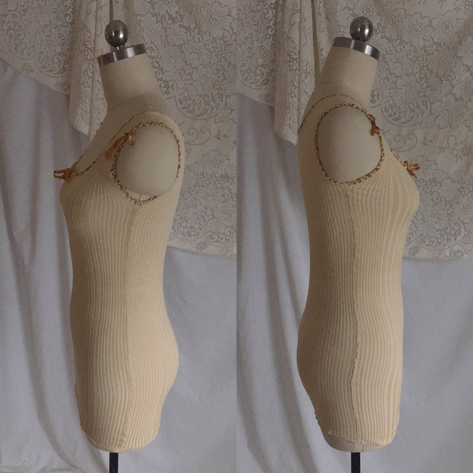 Antique 1910's Edwardian Camisole | Champagne Silk & Cotton Knit with Caramel Ribbon | Size XXS, XS - Daggers & Dames