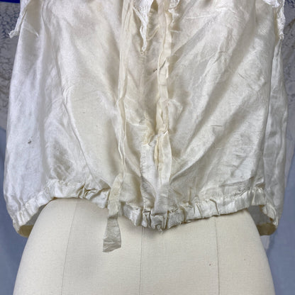 Antique 1910's Edwardian Camisole | Champagne Tissue Silk with Chantilly Lace & Aqua Blue Straps | Size XXS, XS - Daggers & Dames