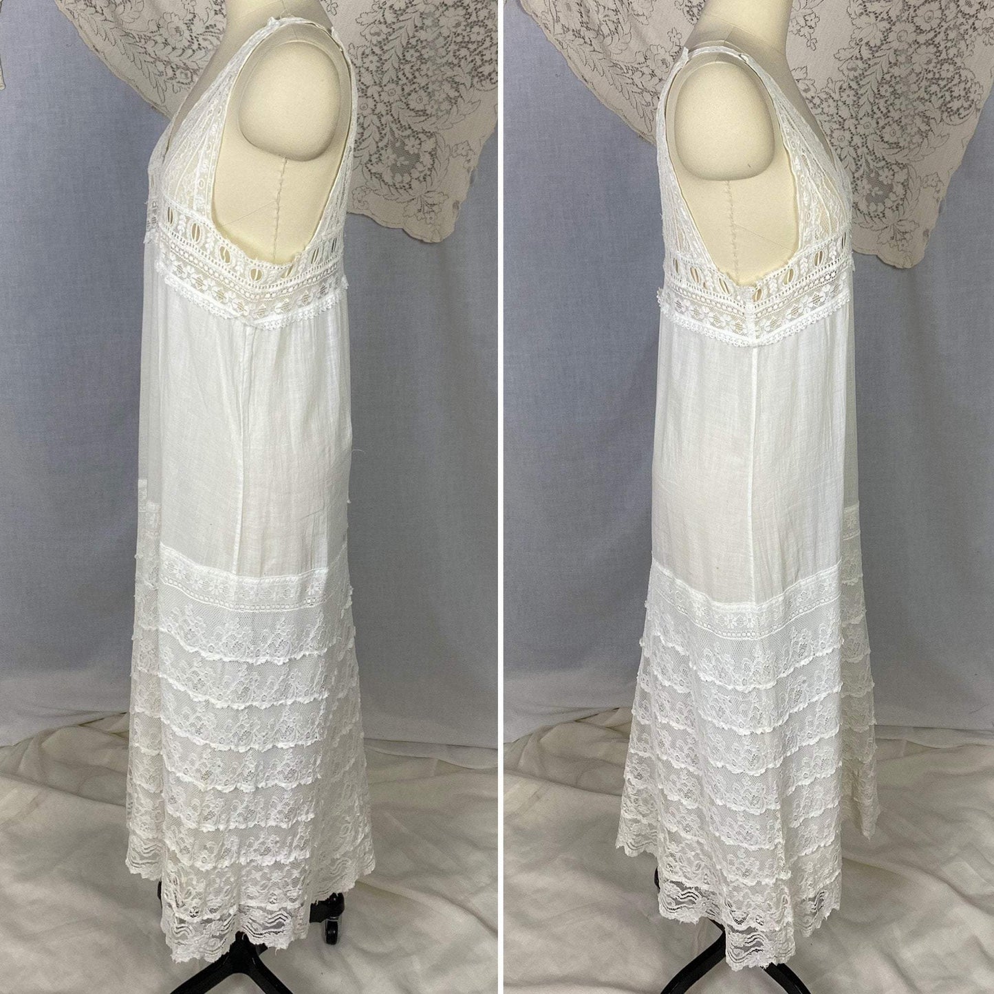 Antique 1910's Edwardian Chemise | Bright White Cotton Lawn with Valenciennes Lace | Size S, M - Daggers & Dames