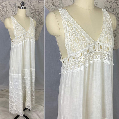 Antique 1910's Edwardian Chemise | Bright White Cotton Lawn with Valenciennes Lace | Size S, M - Daggers & Dames