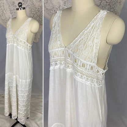 Antique 1910's Edwardian Chemise | Bright White Cotton Lawn with Valenciennes Lace | Size S, M - Daggers & Dames
