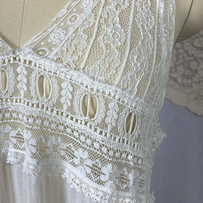 Antique 1910's Edwardian Chemise | Bright White Cotton Lawn with Valenciennes Lace | Size S, M - Daggers & Dames