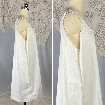 Antique 1910's Edwardian Chemise | Crisp White Cotton with Embroidery | Size Free - Daggers & Dames