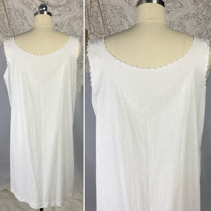 Antique 1910's Edwardian Chemise | Crisp White Cotton with Embroidery | Size Free - Daggers & Dames