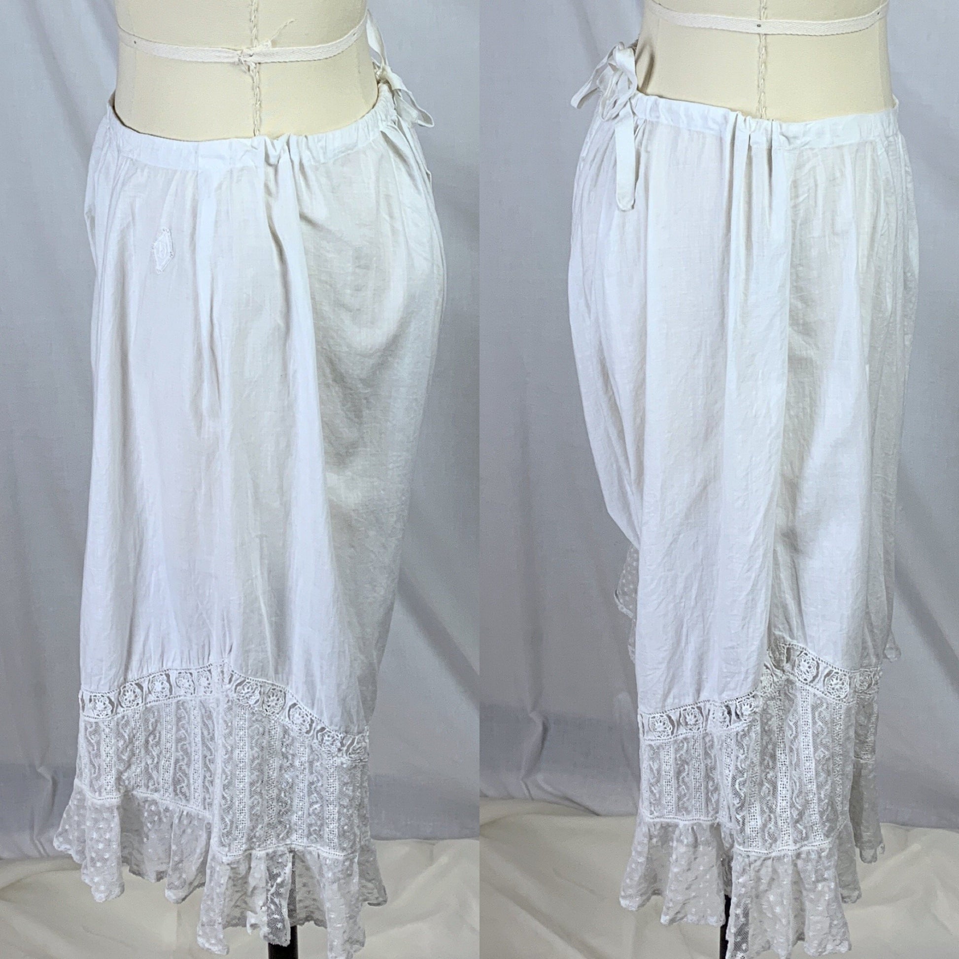 Antique 1910's Edwardian Chemise & Drawers Set | Soft Monogrammed White Cotton with Valenciennes Lace | Size XS, SM - Daggers & Dames