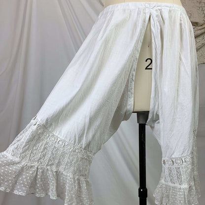 Antique 1910's Edwardian Chemise & Drawers Set | Soft Monogrammed White Cotton with Valenciennes Lace | Size XS, SM - Daggers & Dames