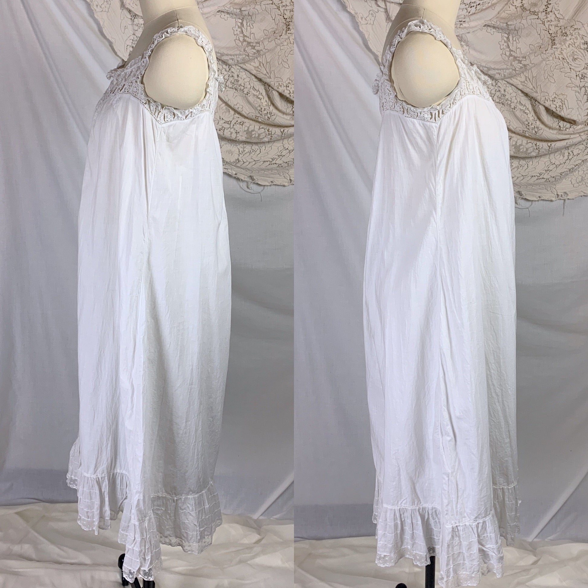 Antique 1910's Edwardian Chemise & Drawers Set | Soft Monogrammed White Cotton with Valenciennes Lace | Size XS, SM - Daggers & Dames