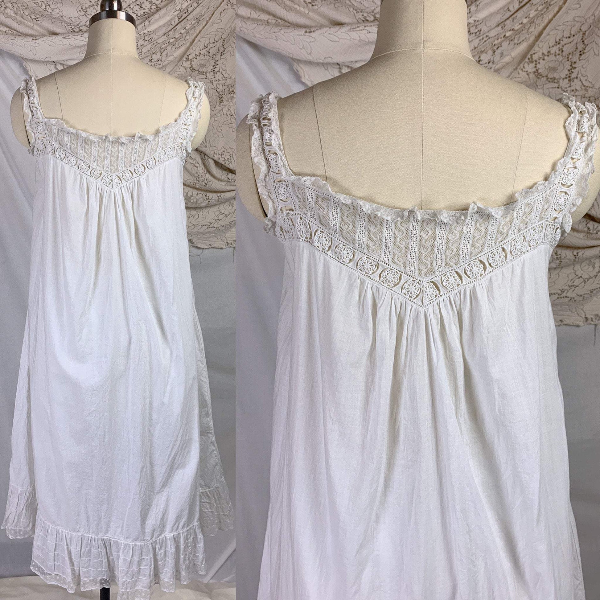 Antique 1910's Edwardian Chemise & Drawers Set | Soft Monogrammed White Cotton with Valenciennes Lace | Size XS, SM - Daggers & Dames