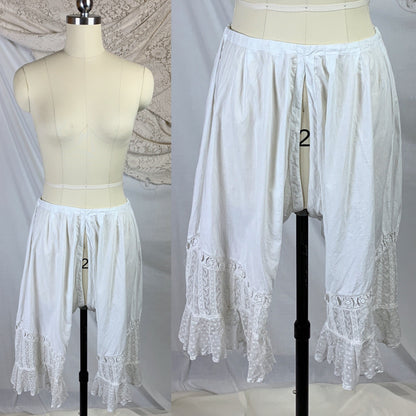 Antique 1910's Edwardian Chemise & Drawers Set | Soft Monogrammed White Cotton with Valenciennes Lace | Size XS, SM - Daggers & Dames