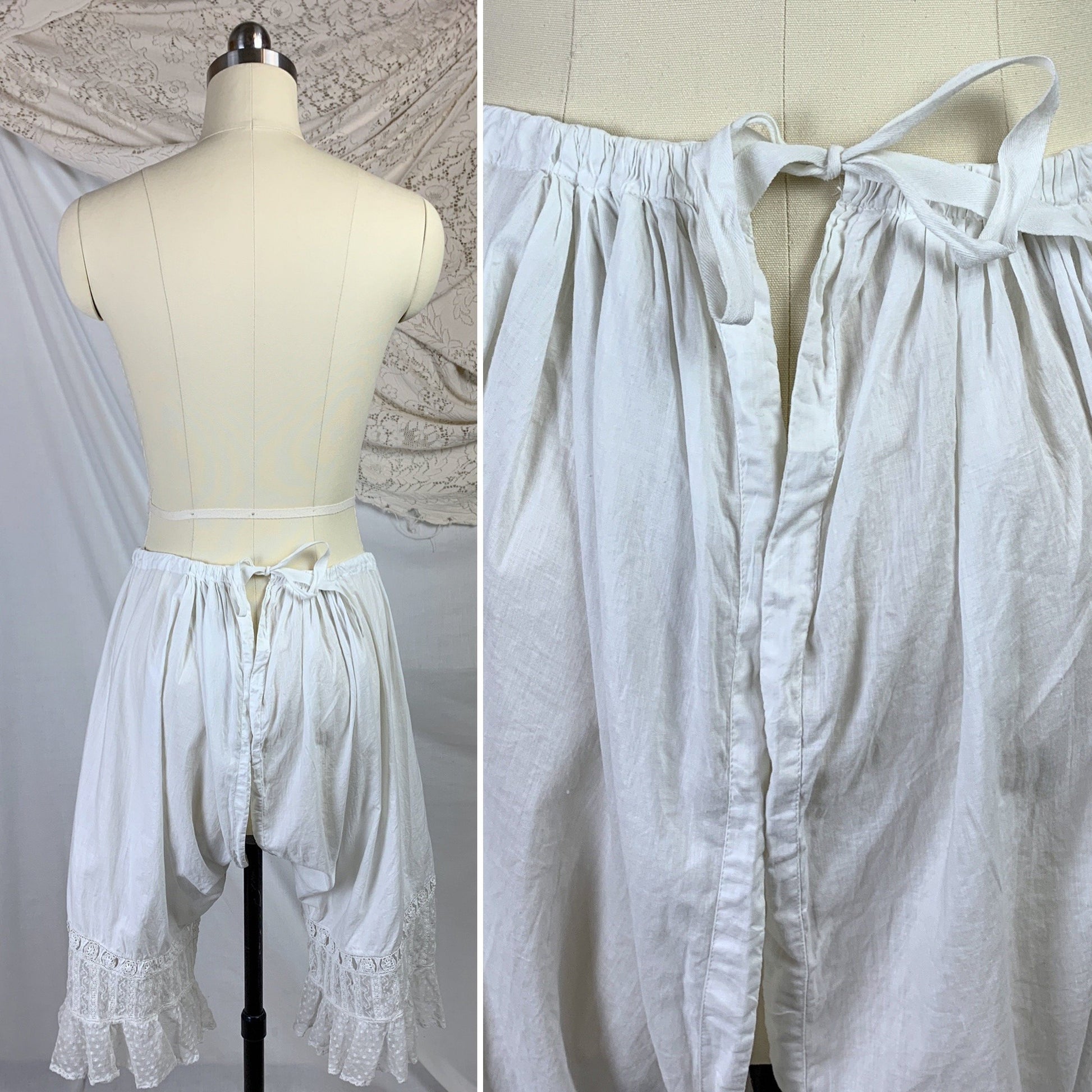 Antique 1910's Edwardian Chemise & Drawers Set | Soft Monogrammed White Cotton with Valenciennes Lace | Size XS, SM - Daggers & Dames