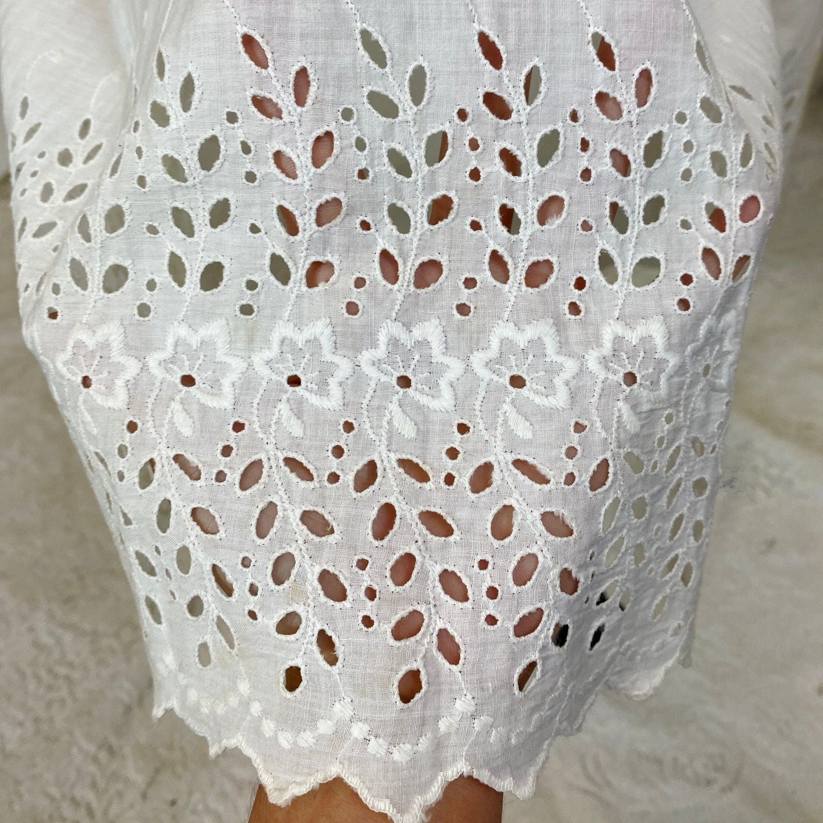 Antique 1910's Edwardian Chemise Gown | Crisp White Cotton with Eyelet Lace & Button Closure | Size XXS - Daggers & Dames