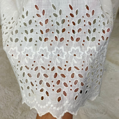 Antique 1910's Edwardian Chemise Gown | Crisp White Cotton with Eyelet Lace & Button Closure | Size XXS - Daggers & Dames