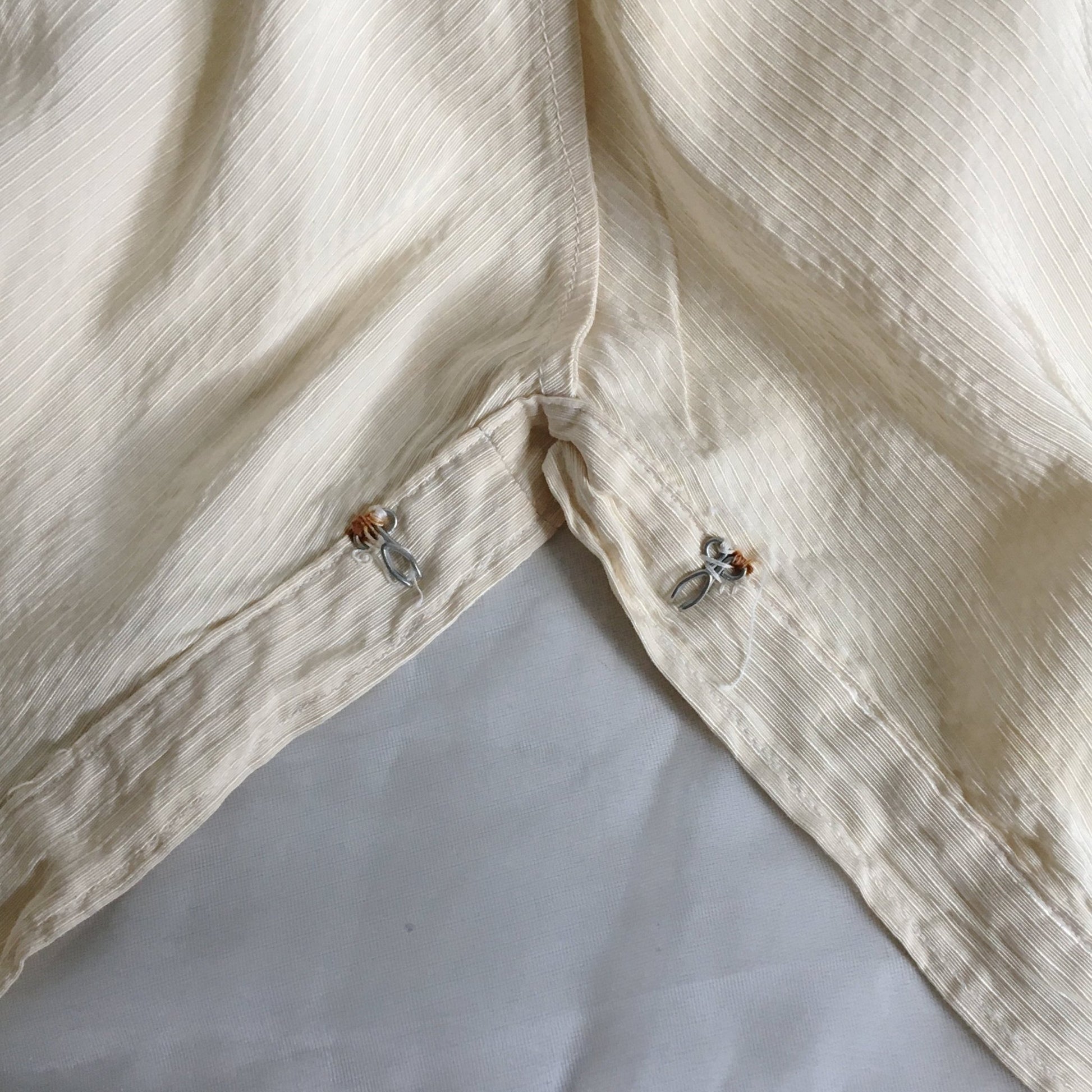 Antique 1910's Edwardian Corset Cover | Pale Yellow Cotton with Pinstripes & Lace | Size XXS - Daggers & Dames