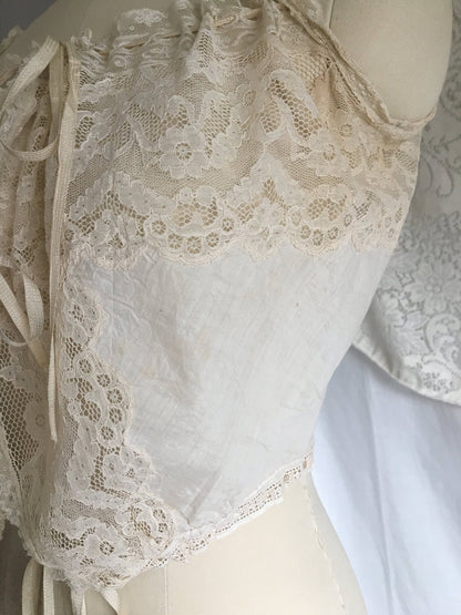 Antique 1910's Edwardian Corset Cover | Sheer White Cotton Lawn with Chantilly Lace | Size XXS, XS - Daggers & Dames