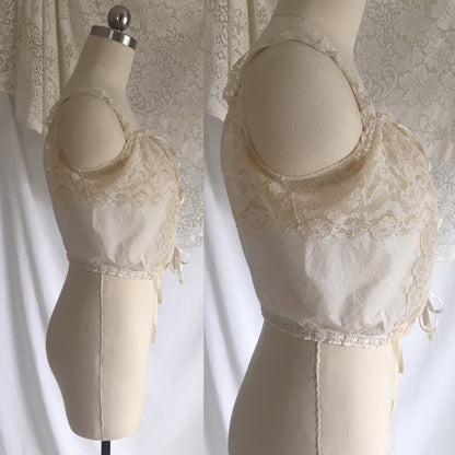 Antique 1910's Edwardian Corset Cover | Sheer White Cotton Lawn with Chantilly Lace | Size XXS, XS - Daggers & Dames
