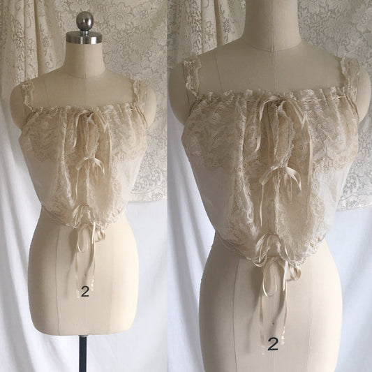 Antique 1910's Edwardian Corset Cover | Sheer White Cotton Lawn with Chantilly Lace | Size XXS, XS - Daggers & Dames