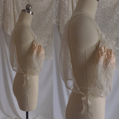 Antique 1910's Edwardian Corset Cover | Sheer White Tulle with Pale Peach Silk | Size XXS, XS - Daggers & Dames