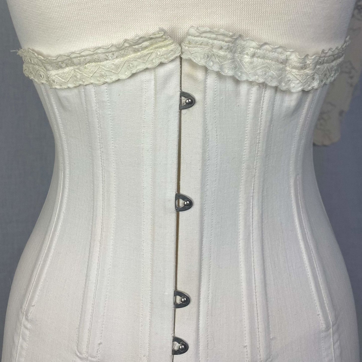 Antique 1910's Edwardian Corset | Crisp White Cotton with Embroidered Underbust & Garters | Size 27 Waist | Kabo Corset Co. - Daggers & Dames
