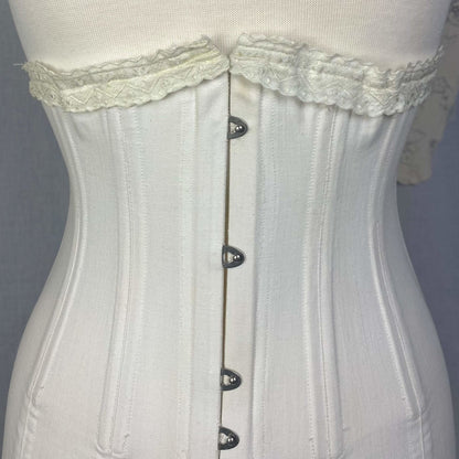 Antique 1910's Edwardian Corset | Crisp White Cotton with Embroidered Underbust & Garters | Size 27 Waist | Kabo Corset Co. - Daggers & Dames