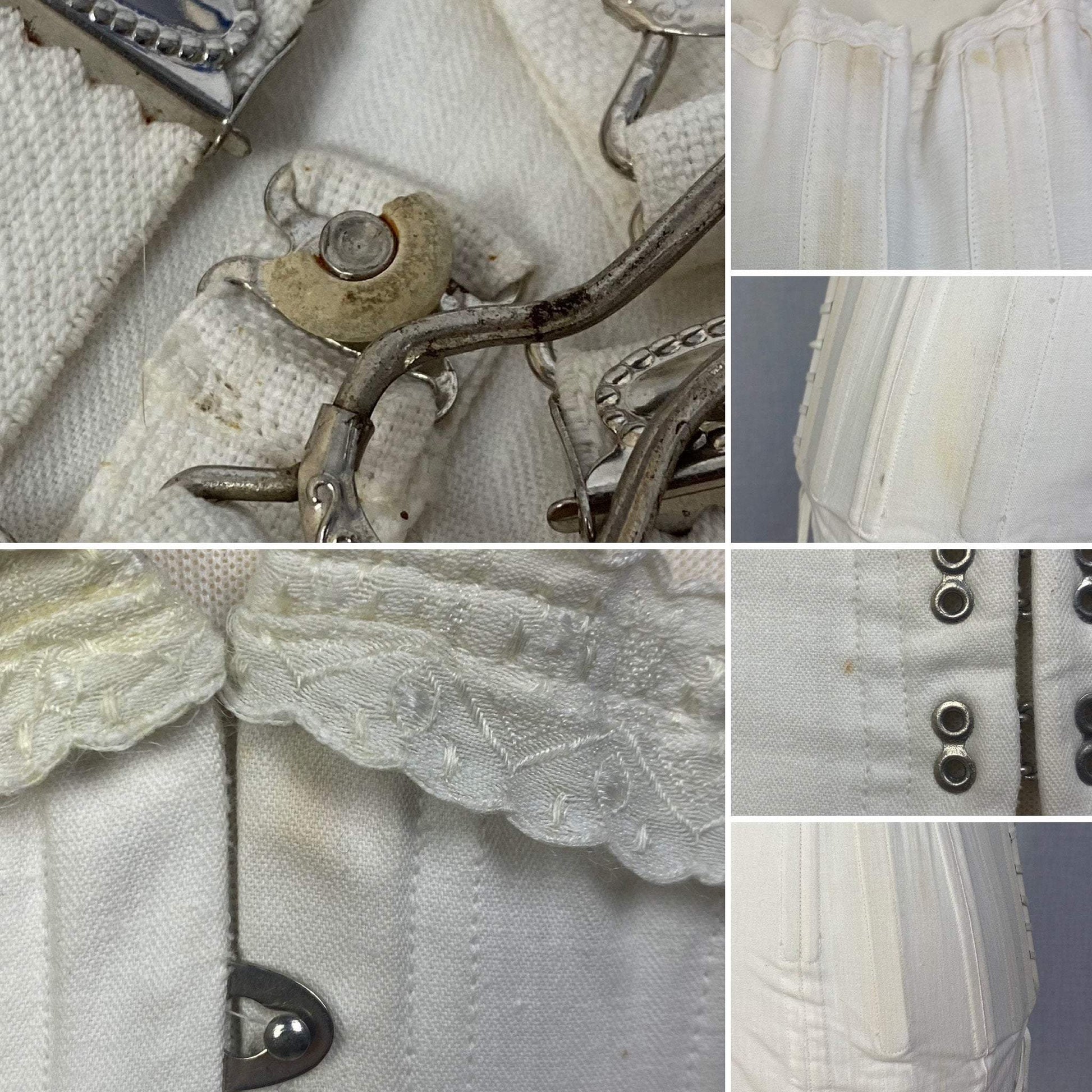 Antique 1910's Edwardian Corset | Crisp White Cotton with Embroidered Underbust & Garters | Size 27 Waist | Kabo Corset Co. - Daggers & Dames