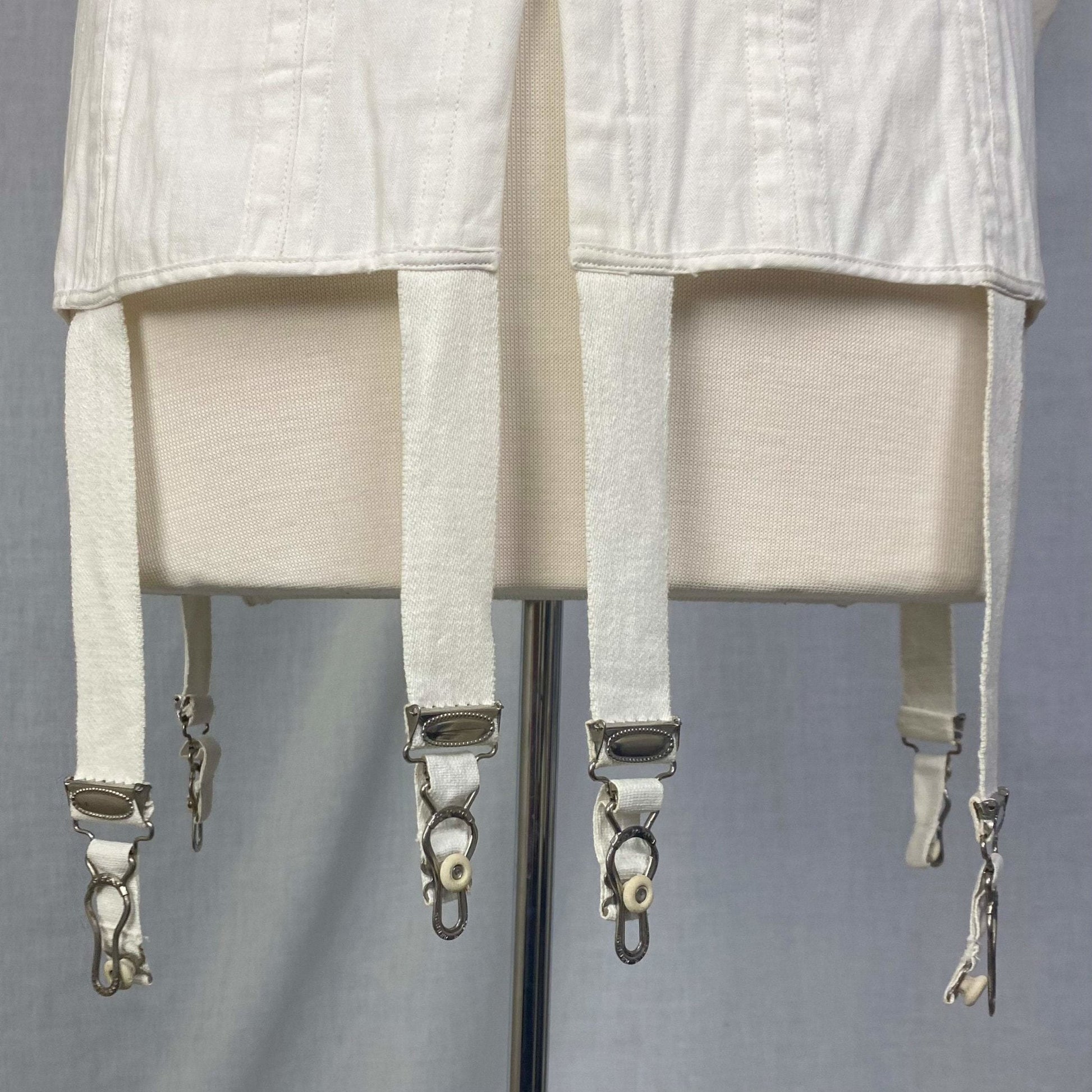 Antique 1910's Edwardian Corset | Crisp White Cotton with Embroidered Underbust & Garters | Size 27 Waist | Kabo Corset Co. - Daggers & Dames