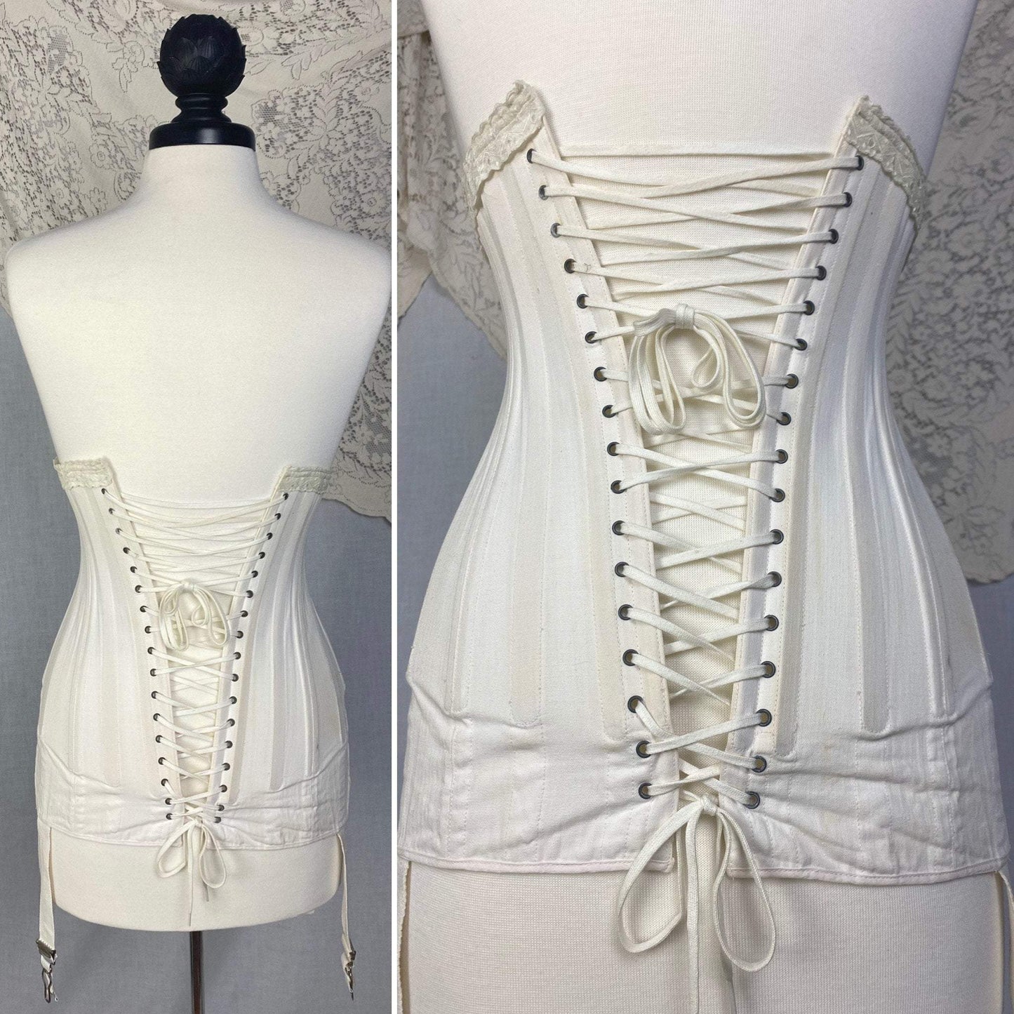 Antique 1910's Edwardian Corset | Crisp White Cotton with Embroidered Underbust & Garters | Size 27 Waist | Kabo Corset Co. - Daggers & Dames