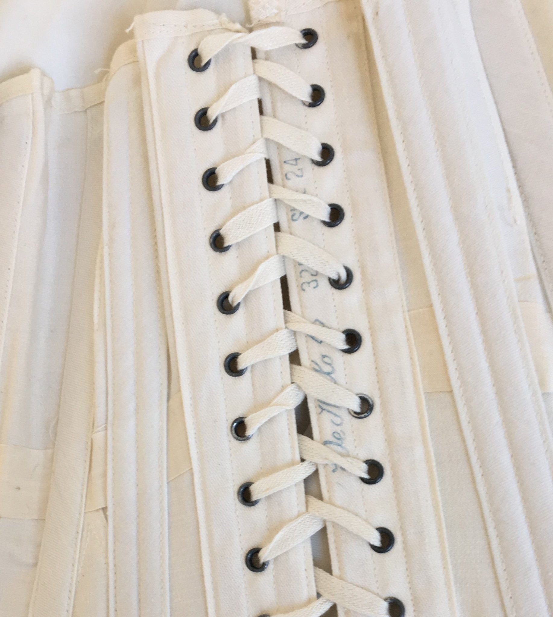 Antique 1910's Edwardian Corset | Crisp White Cotton with Satin Underbust & Metal Stays | De Milo | Size 24 - Daggers & Dames
