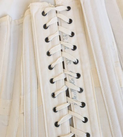 Antique 1910's Edwardian Corset | Crisp White Cotton with Satin Underbust & Metal Stays | De Milo | Size 24 - Daggers & Dames