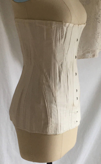 Antique 1910's Edwardian Corset | Crisp White Cotton with Satin Underbust & Metal Stays | De Milo | Size 24 - Daggers & Dames