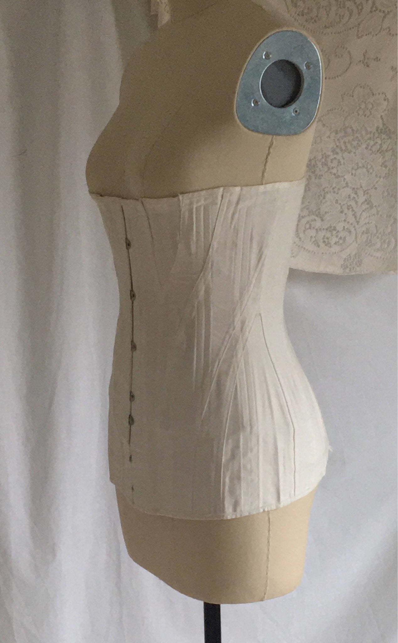 Antique 1910's Edwardian Corset | Crisp White Cotton with Satin Underbust & Metal Stays | De Milo | Size 24 - Daggers & Dames