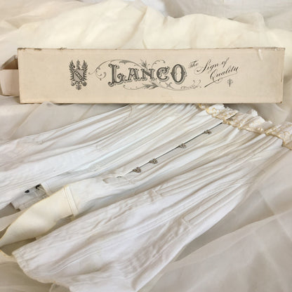 Antique 1910's Edwardian Corset with Original Box | White Cotton with Gold Embroidery | S Bend | Size 24 - Daggers & Dames