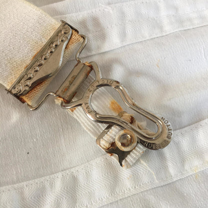 Antique 1910's Edwardian Corset with Original Box | White Cotton with Gold Embroidery | S Bend | Size 24 - Daggers & Dames