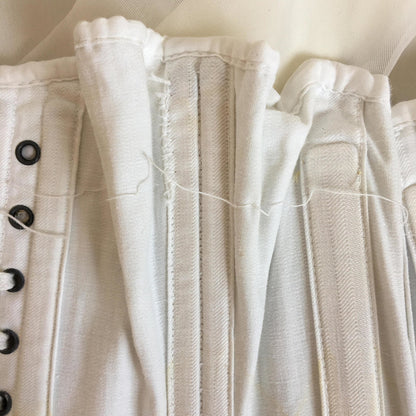 Antique 1910's Edwardian Corset with Original Box | White Cotton with Gold Embroidery | S Bend | Size 24 - Daggers & Dames
