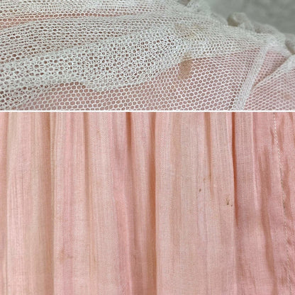 Antique 1910's Edwardian Dressing Gown Robe | Tea Rose Pink Cotton with Embroidered Ruffled Tulle | Size XS - Daggers & Dames