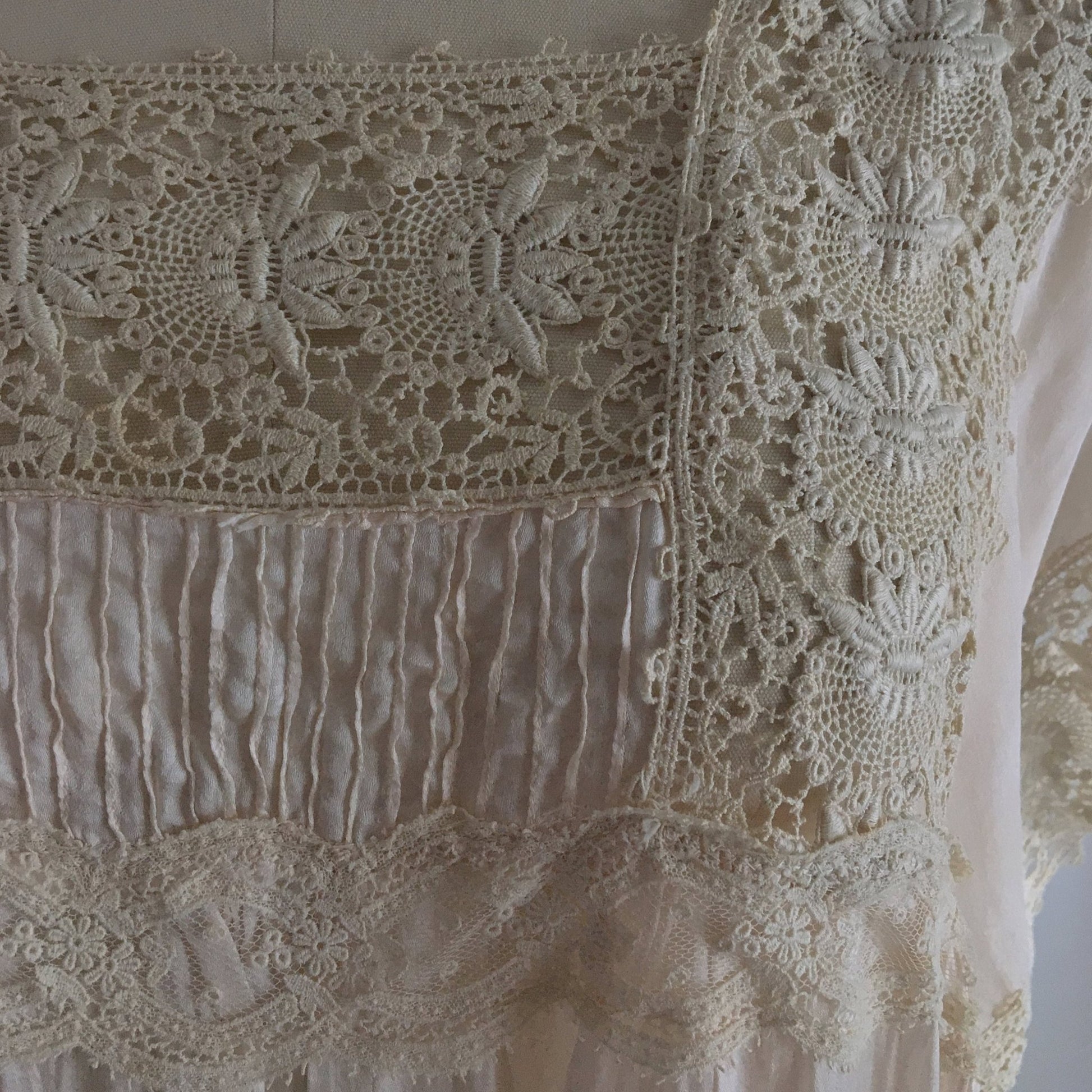 Antique 1910's Edwardian Nightgown | Palest Pink Silk with Irish Crochet Lace | Size SM, M, LG - Daggers & Dames