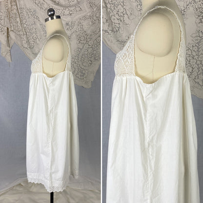 Antique 1910's Edwardian Nursing Gown | Hand Stitched Soft White Cotton with Crochet & Eyelet Lace | Size Free - Daggers & Dames