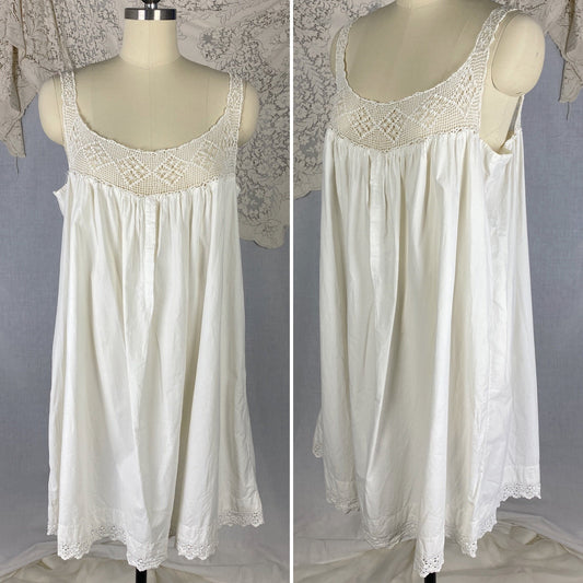 Antique 1910's Edwardian Nursing Gown | Hand Stitched Soft White Cotton with Crochet & Eyelet Lace | Size Free - Daggers & Dames