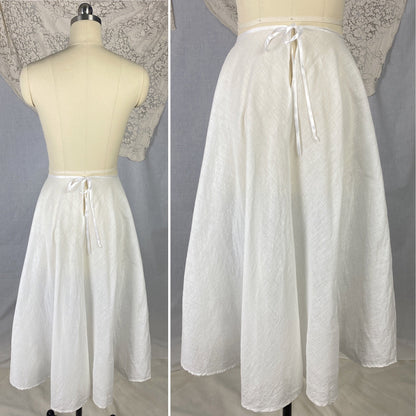 Antique 1910's Edwardian Petticoat | Crisp White Cotton Muslin with Satin Ribbon Tie | Size XS, S - Daggers & Dames