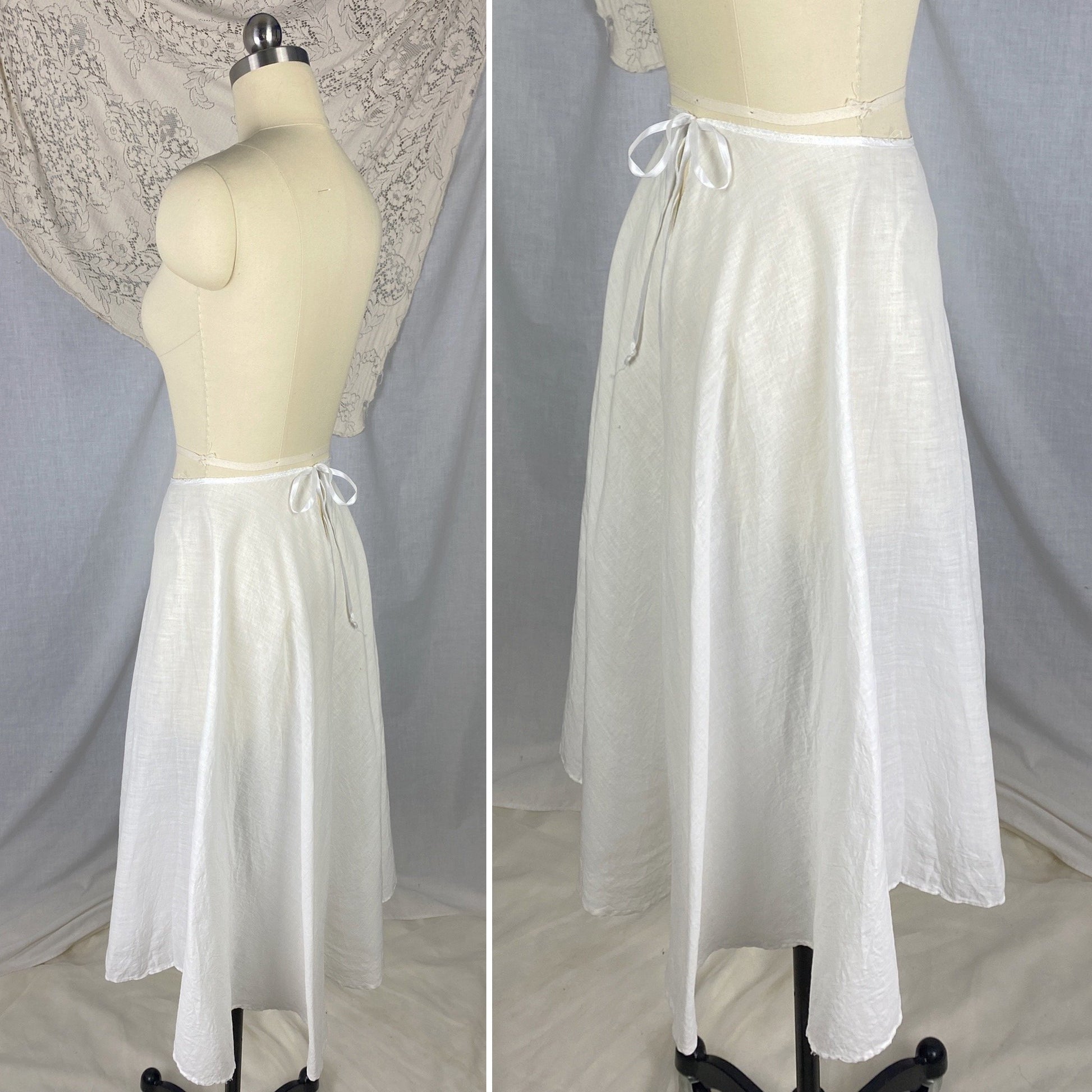 Antique 1910's Edwardian Petticoat | Crisp White Cotton Muslin with Satin Ribbon Tie | Size XS, S - Daggers & Dames