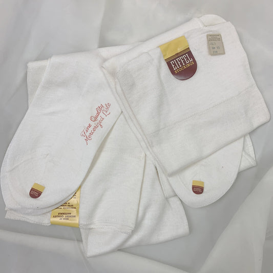 Antique 1910's Edwardian Stockings -Grade B | White Stretchy Exposed Seamed Cotton Knit | Eiffel Stockings -New with Tags | Size 9.5 - Daggers & Dames